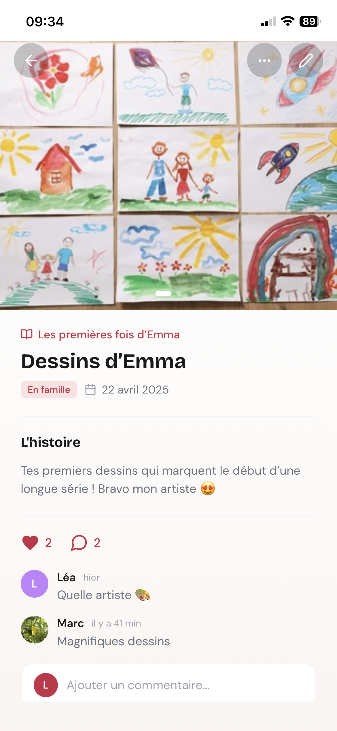 Détail d'un souvenir avec photos et commentaires